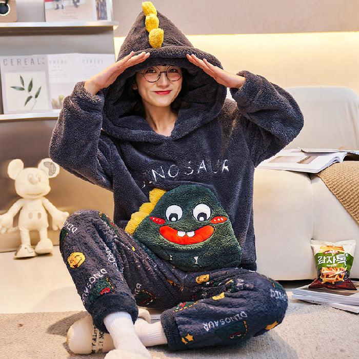 Coral Fleece Couple Pajamas Cute Flannel Loungewear - Amazitshop