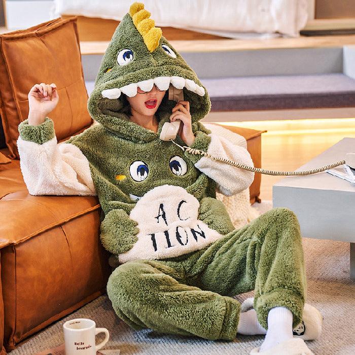 Coral Fleece Couple Pajamas Cute Flannel Loungewear - Amazitshop