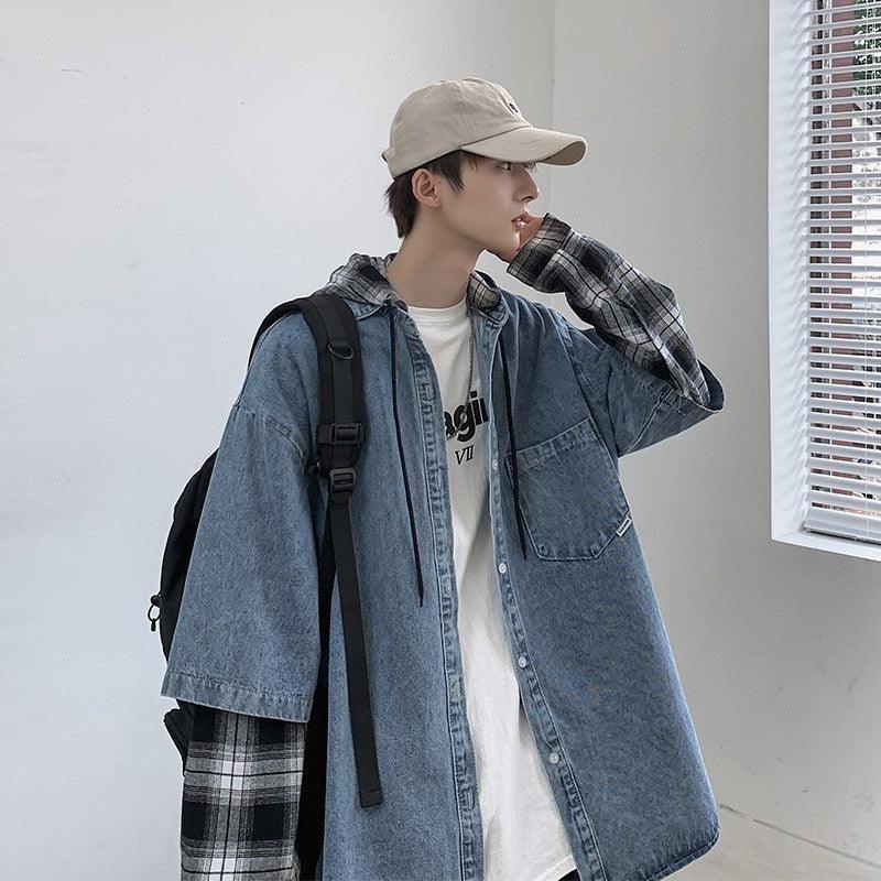 Corduroy Stitching Denim Baggy Coat - Amazitshop