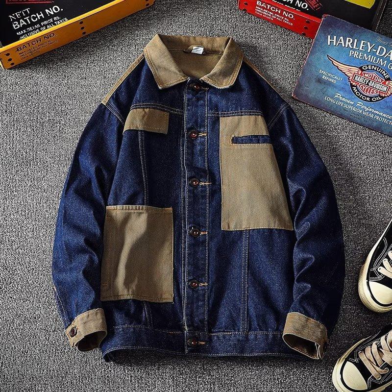 Corduroy Stitching Denim Baggy Coat - Amazitshop