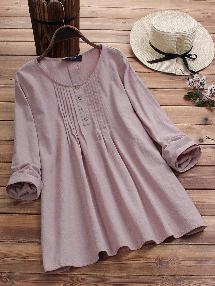 Cotton and linen plus size shirt, pull strip shirt, women's shirt - Amazitshop