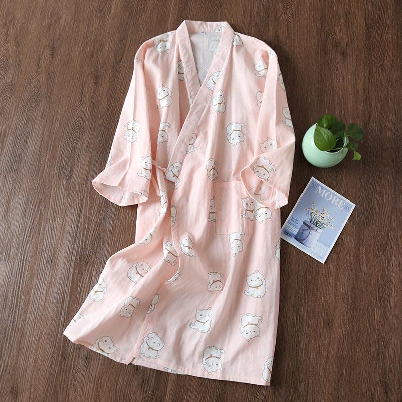 Cotton Gauze Lace - up Home Wear Cotton Moisture - wicking Clothing Kimono Robe - Amazitshop