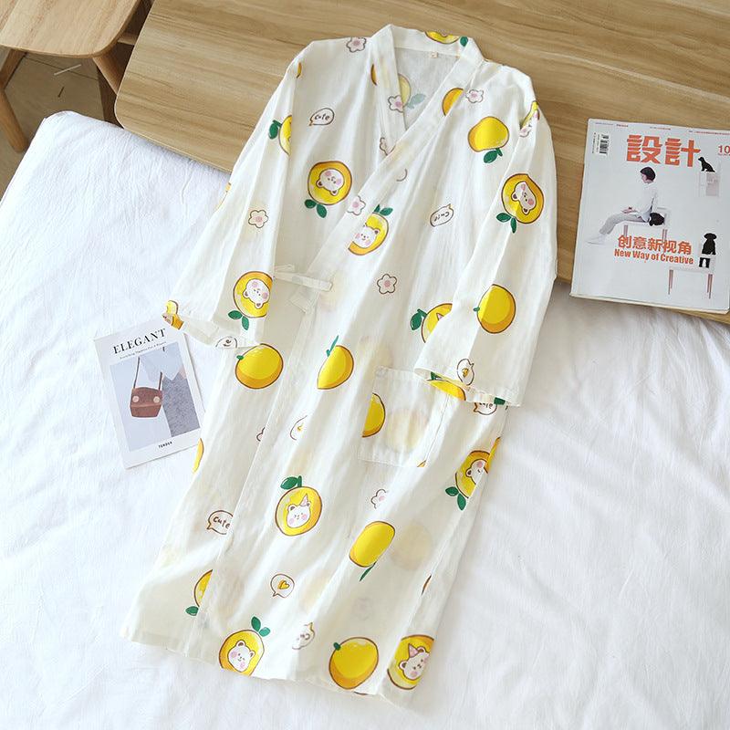 Cotton Gauze Lace - up Home Wear Cotton Moisture - wicking Clothing Kimono Robe - Amazitshop