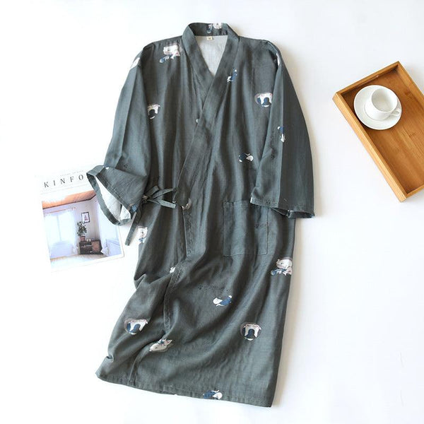 Cotton Gauze Lace - up Home Wear Cotton Moisture - wicking Clothing Kimono Robe - Amazitshop