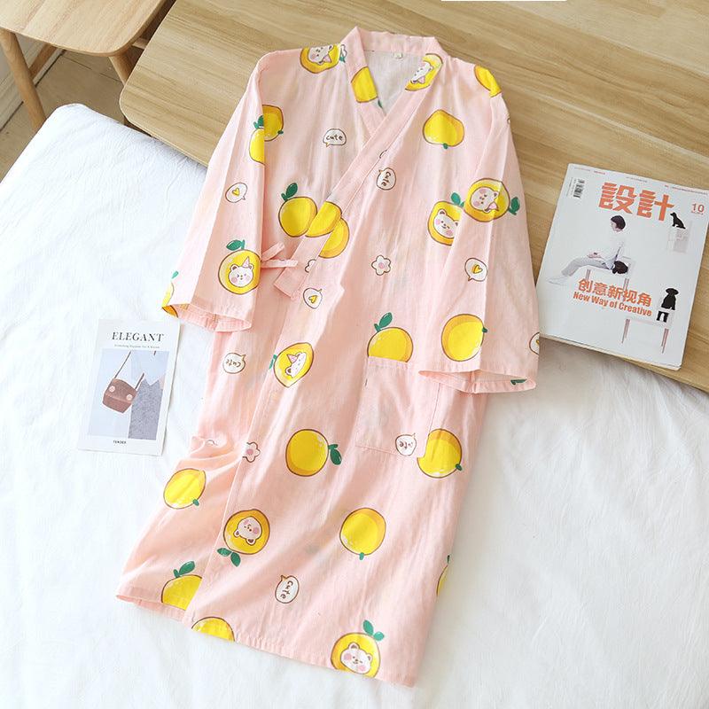 Cotton Gauze Lace - up Home Wear Cotton Moisture - wicking Clothing Kimono Robe - Amazitshop