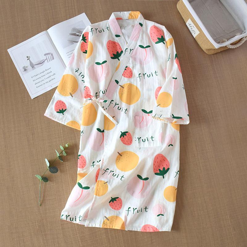 Cotton Gauze Lace - up Home Wear Cotton Moisture - wicking Clothing Kimono Robe - Amazitshop