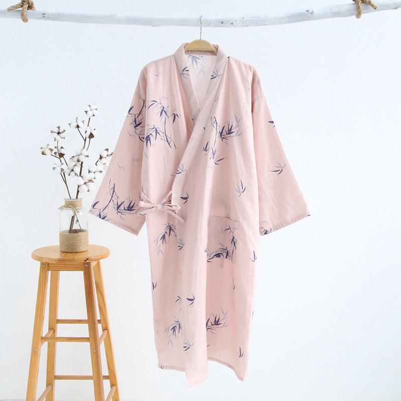 Cotton Gauze Lace - up Home Wear Cotton Moisture - wicking Clothing Kimono Robe - Amazitshop
