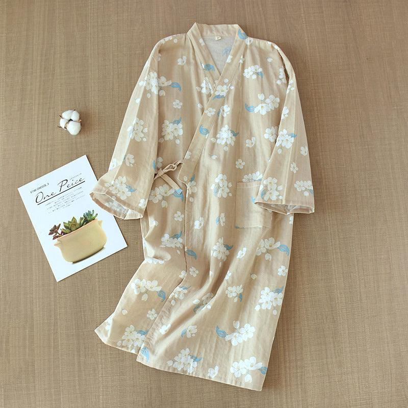 Cotton Gauze Lace - up Home Wear Cotton Moisture - wicking Clothing Kimono Robe - Amazitshop