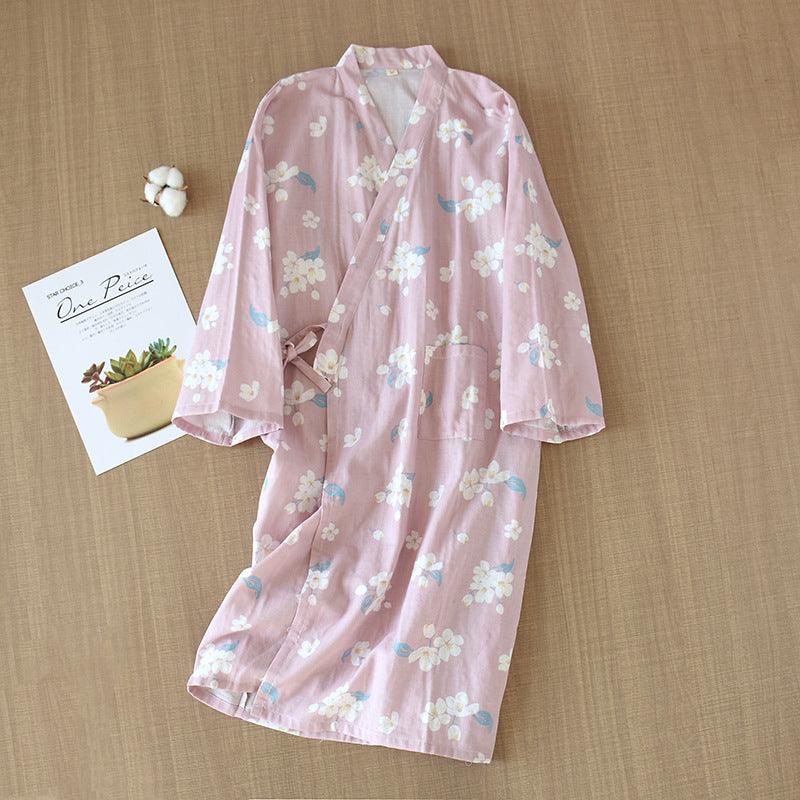 Cotton Gauze Lace - up Home Wear Cotton Moisture - wicking Clothing Kimono Robe - Amazitshop