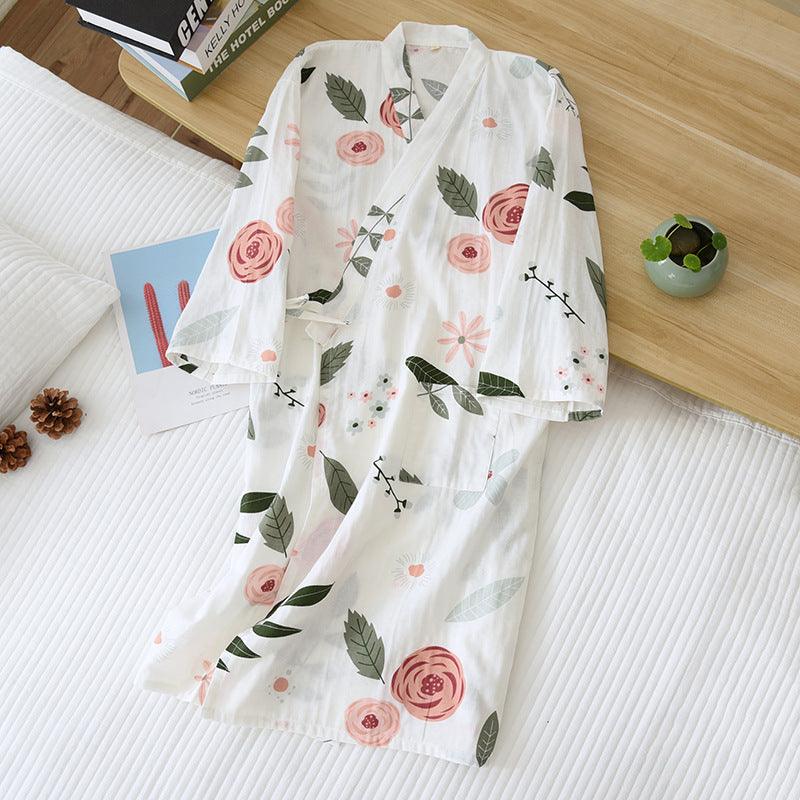 Cotton Gauze Lace - up Home Wear Cotton Moisture - wicking Clothing Kimono Robe - Amazitshop