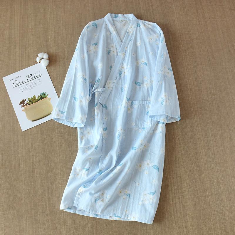 Cotton Gauze Lace - up Home Wear Cotton Moisture - wicking Clothing Kimono Robe - Amazitshop