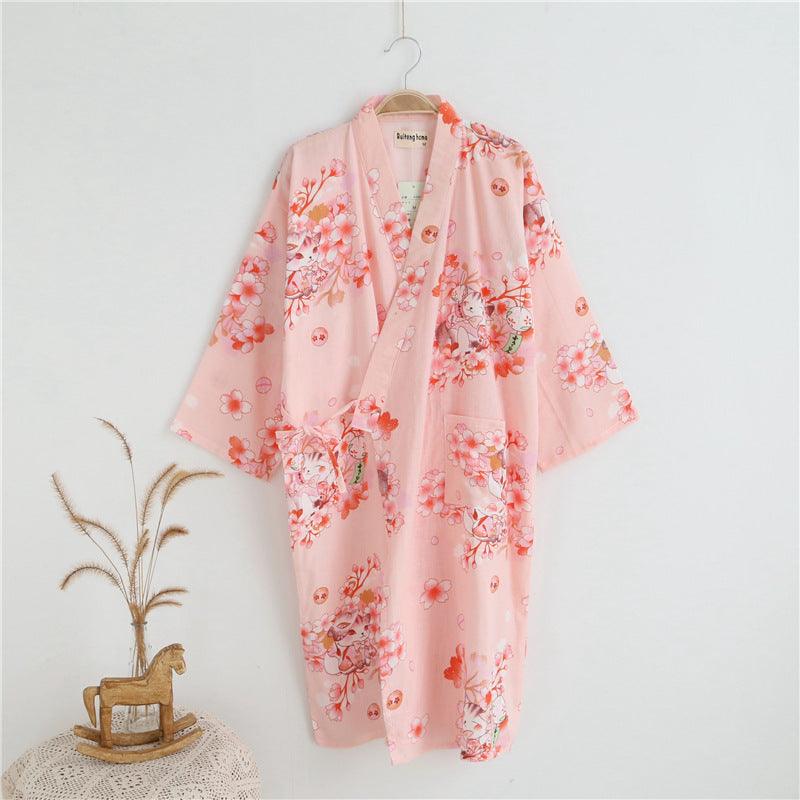 Cotton Gauze Lace - up Home Wear Cotton Moisture - wicking Clothing Kimono Robe - Amazitshop