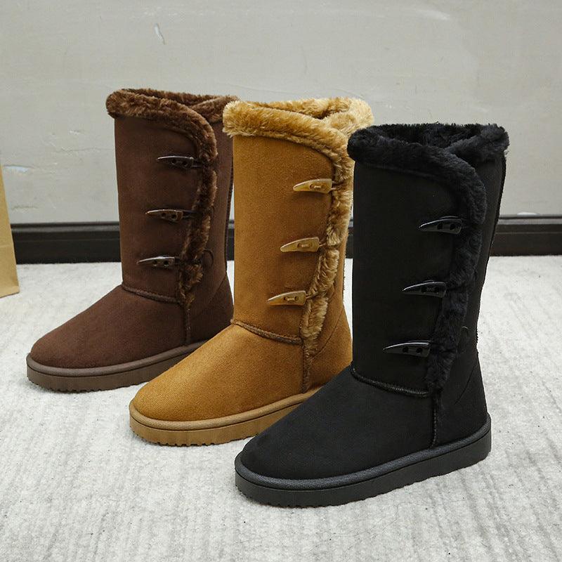 Cotton Shoes Thickened Mid - top Snow Boots Middle Tube Leather Boots - Amazitshop