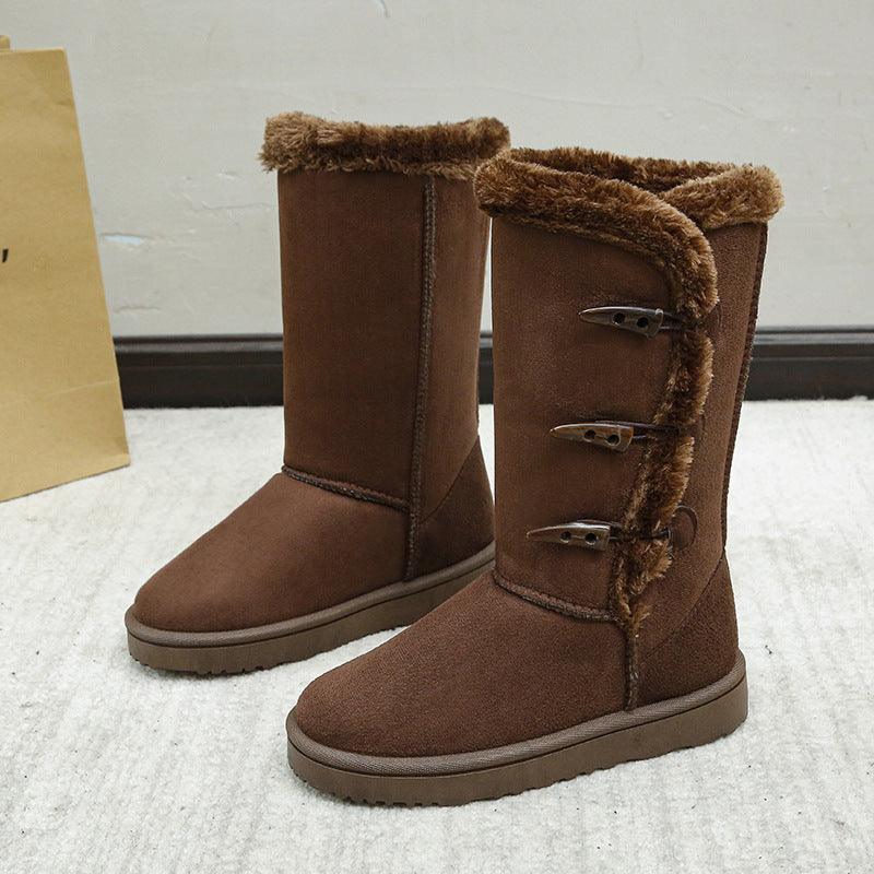 Cotton Shoes Thickened Mid - top Snow Boots Middle Tube Leather Boots - Amazitshop