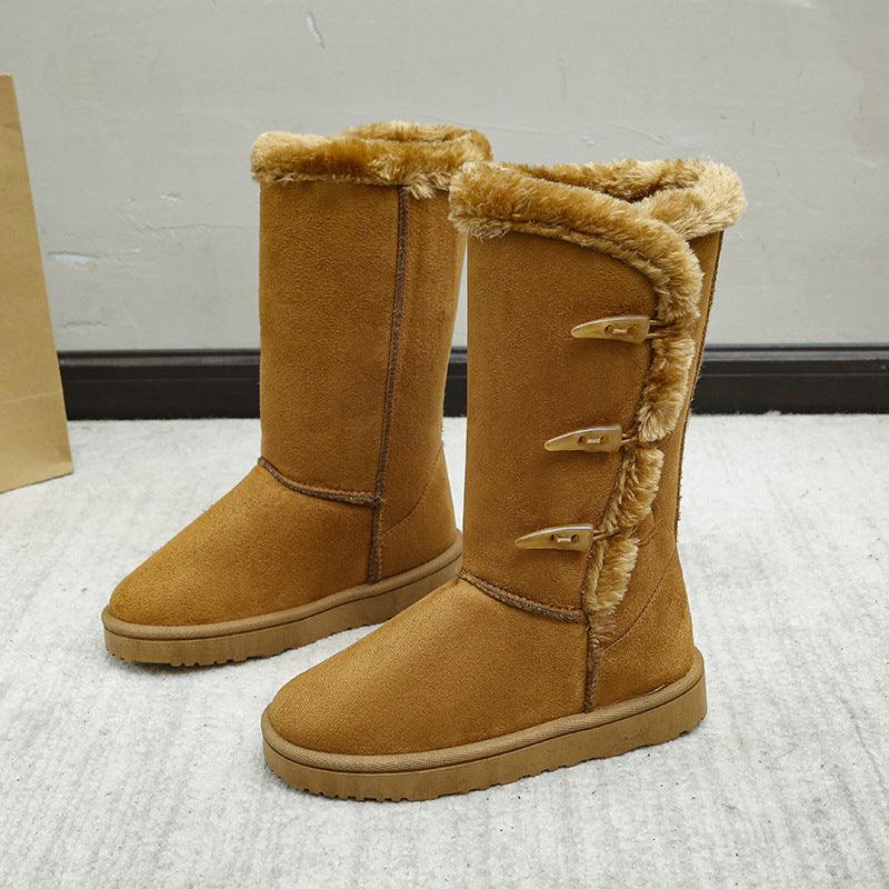 Cotton Shoes Thickened Mid - top Snow Boots Middle Tube Leather Boots - Amazitshop