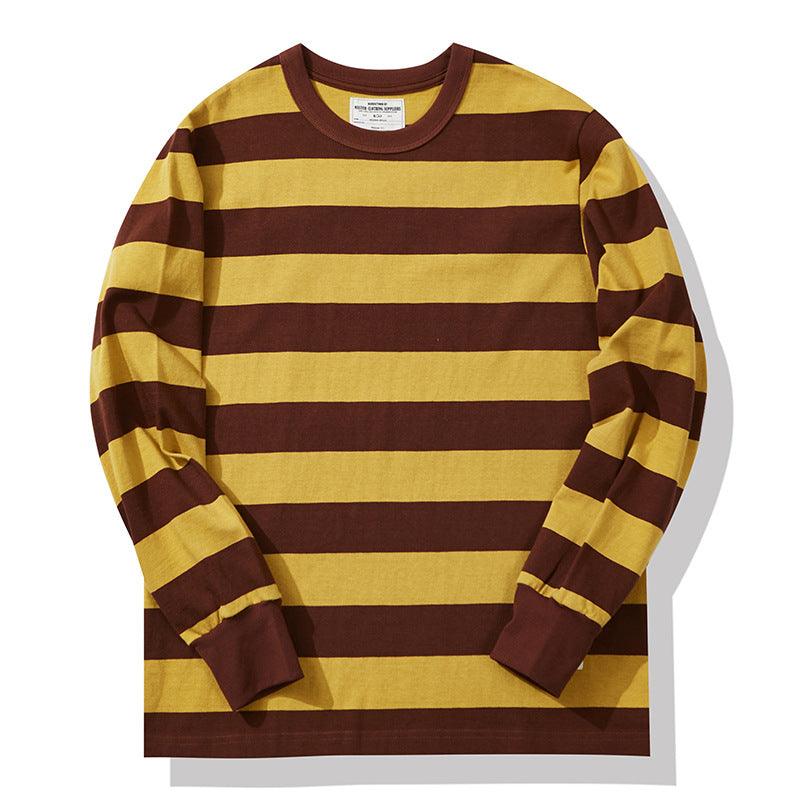 Cotton Striped Long Sleeve T-Shirt Men Classical Casual Thick Pullover Tops - Amazitshop