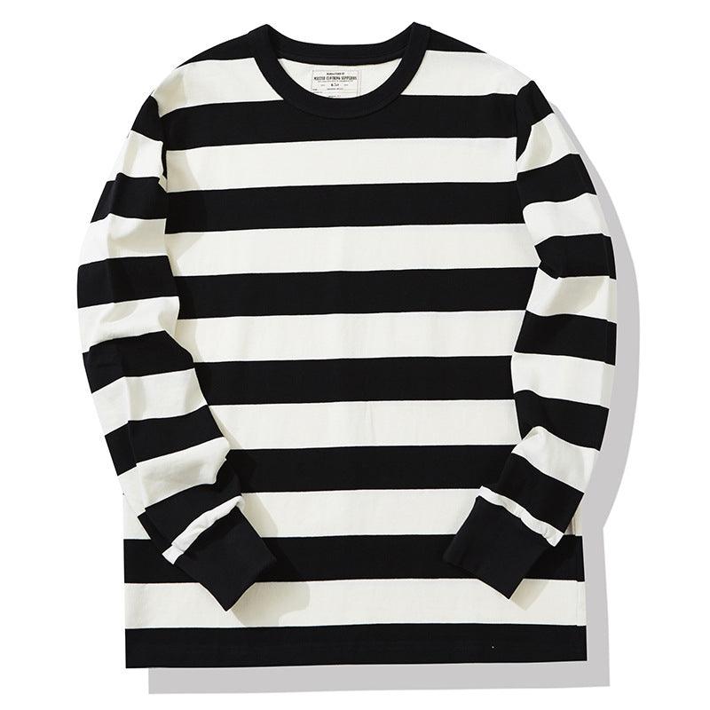 Cotton Striped Long Sleeve T-Shirt Men Classical Casual Thick Pullover Tops - Amazitshop