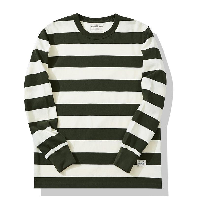 Cotton Striped Long Sleeve T-Shirt Men Classical Casual Thick Pullover Tops - Amazitshop