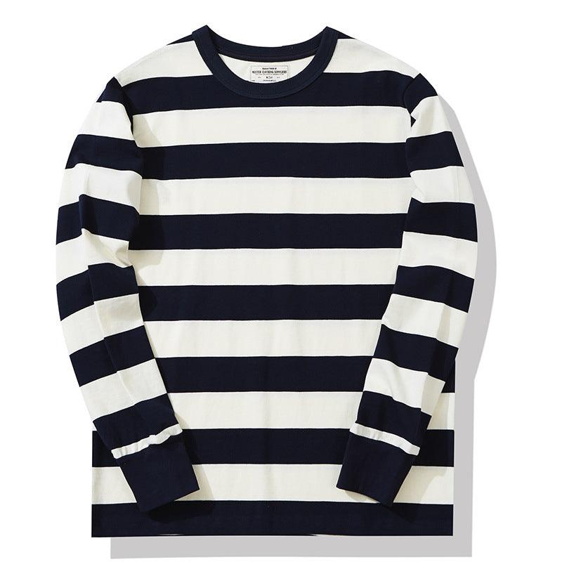 Cotton Striped Long Sleeve T-Shirt Men Classical Casual Thick Pullover Tops - Amazitshop