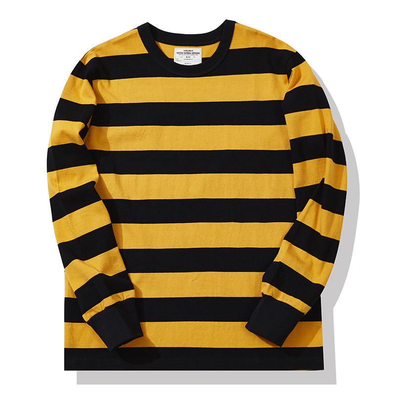 Cotton Striped Long Sleeve T-Shirt Men Classical Casual Thick Pullover Tops - Amazitshop