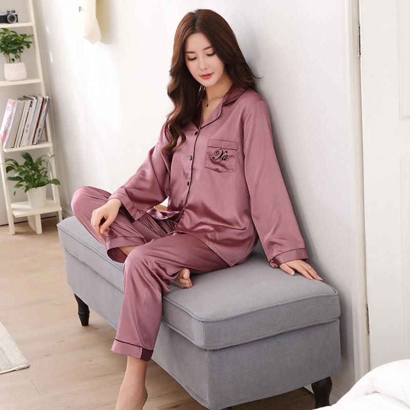 Couple pajamas women spring silk long - sleeved pajamas - Amazitshop