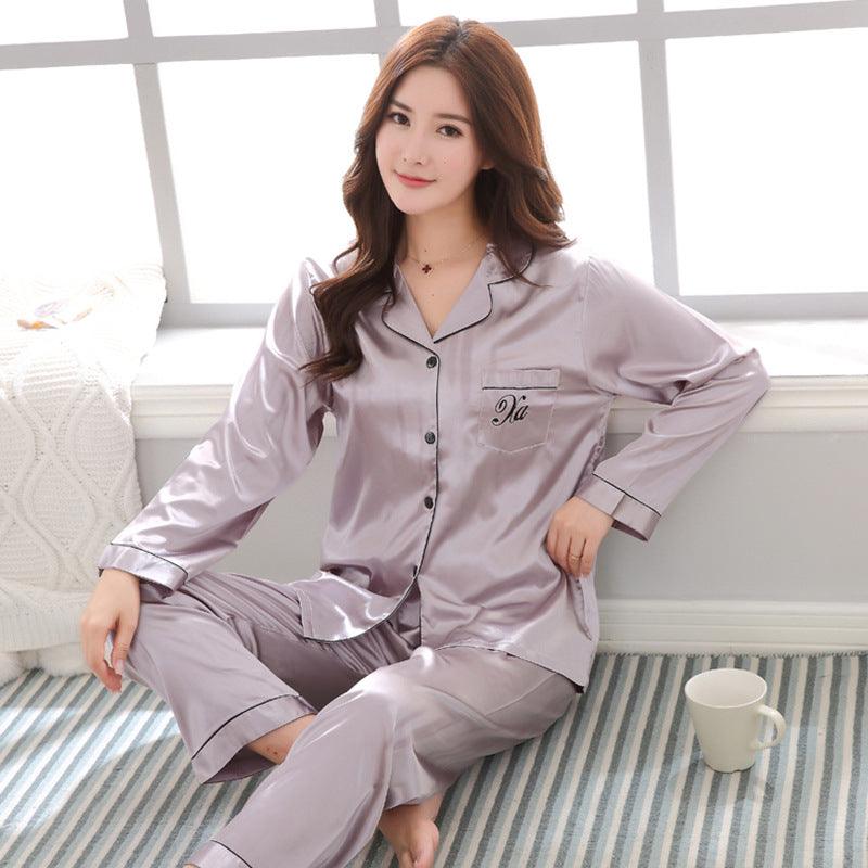 Couple pajamas women spring silk long - sleeved pajamas - Amazitshop