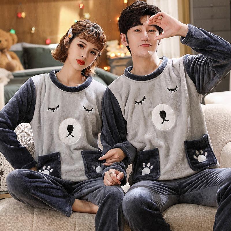 Couples Warm And Velvet Thickened Flannel Home Service Pajamas Set - Amazitshop
