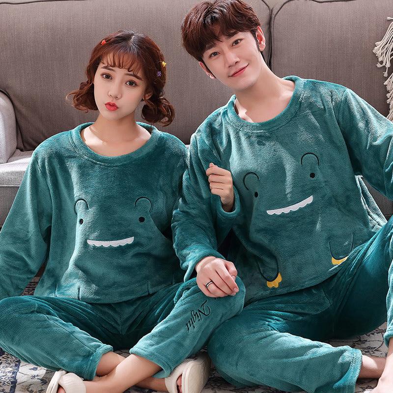 Couples Warm And Velvet Thickened Flannel Home Service Pajamas Set - Amazitshop