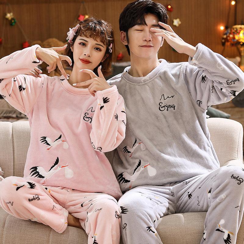 Couples Warm And Velvet Thickened Flannel Home Service Pajamas Set - Amazitshop