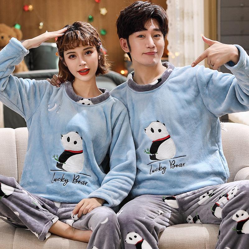 Couples Warm And Velvet Thickened Flannel Home Service Pajamas Set - Amazitshop
