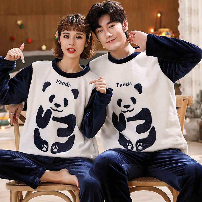 Couples Warm And Velvet Thickened Flannel Home Service Pajamas Set - Amazitshop