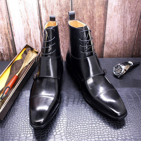 Cowhide High Top Casual Business Leather Shoes For Men - Amazitshop