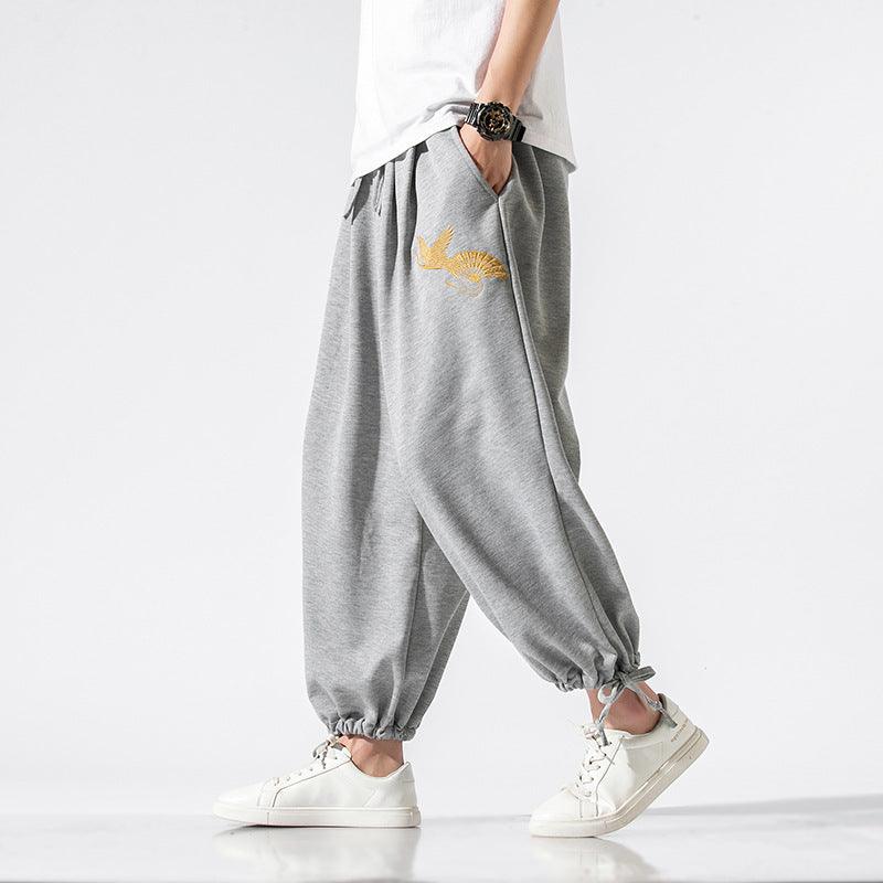 Crane Embroidered Sweatpants - Amazitshop