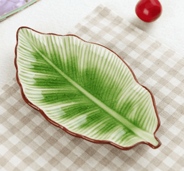 Creative Banana Leaf Shape Ceramic Plate Lovely Seasoning Dish - Amazitshop