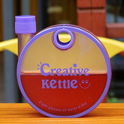 Creative Kettle Water Bottle Creative Round Bottle Drinkware For Outdoor Sport Flat Kettle Plastic Water Bottle Travel - Amazitshop
