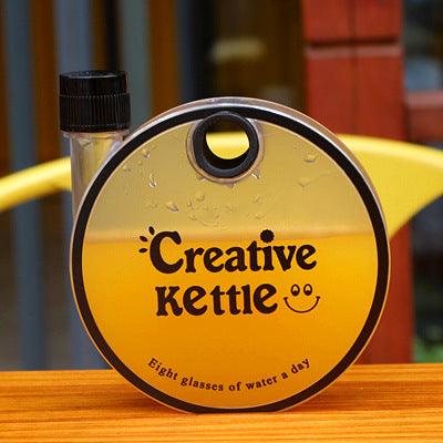 Creative Kettle Water Bottle Creative Round Bottle Drinkware For Outdoor Sport Flat Kettle Plastic Water Bottle Travel - Amazitshop