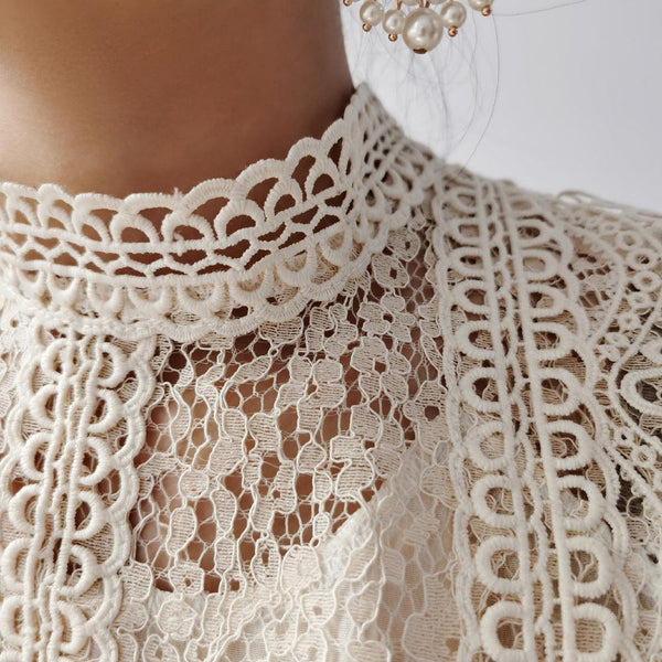 Crochet Lace Short - sleeved Casual Top - Amazitshop