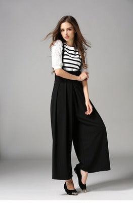 Cropped suspenders wide - leg pants - Amazitshop