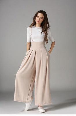 Cropped suspenders wide - leg pants - Amazitshop