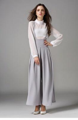 Cropped suspenders wide - leg pants - Amazitshop