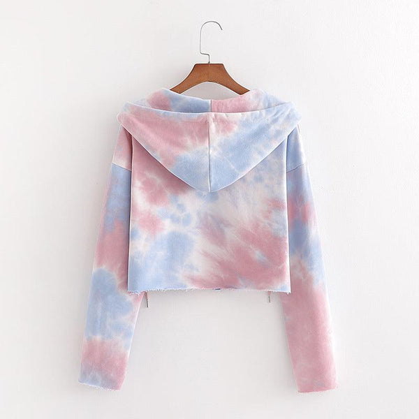 Cropped Sweatshirts Hooded Long - Sleeve TRAF Vintage Zip - Up Print Female Women Fashion - Amazitshop