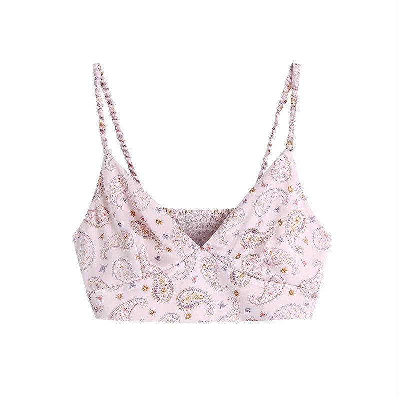 Cropped Traf Women Camis Thin - Straps Print Black Vintage Female Fashion Paisley - Amazitshop