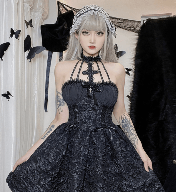 Cross Neck Tie Waist Women's Puffy Skirt - Amazitshop