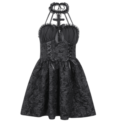 Cross Neck Tie Waist Women's Puffy Skirt - Amazitshop