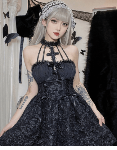 Cross Neck Tie Waist Women's Puffy Skirt - Amazitshop