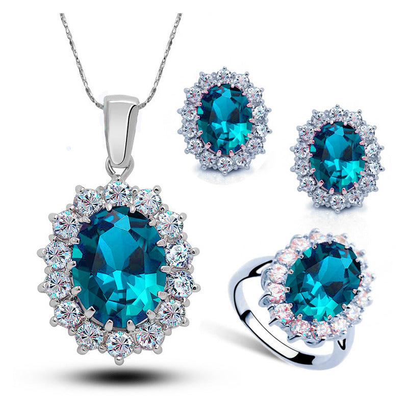 Crystal Jewelry Bridal Necklace Earrings Ring Jewelry Set - Amazitshop
