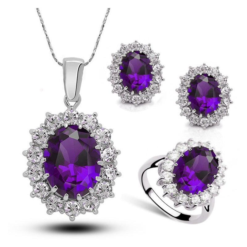 Crystal Jewelry Bridal Necklace Earrings Ring Jewelry Set - Amazitshop