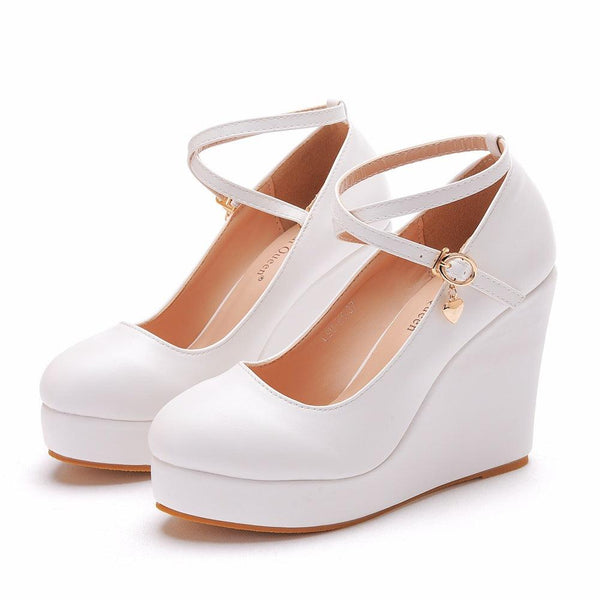 Crystal Queen White Platform Wedges Pumps Women - Amazitshop