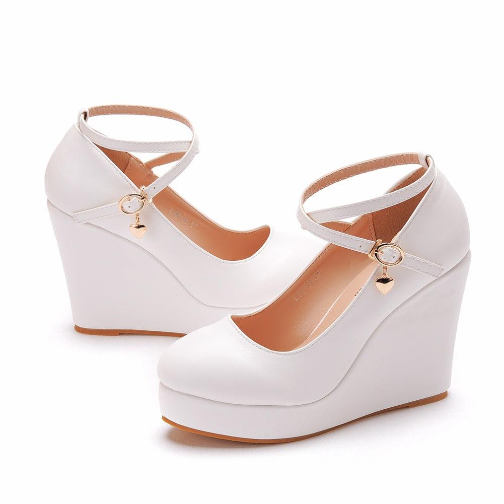 Crystal Queen White Platform Wedges Pumps Women - Amazitshop