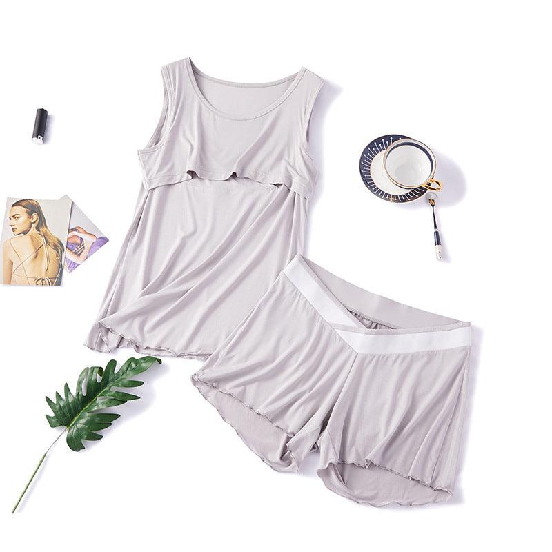 Curly Breastfeeding Vest Maternity Shorts Set - Amazitshop